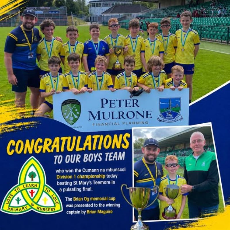 Congratulations to our Boys football team on winning the Cumann na mBunscol Division 1 Championship.π